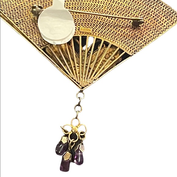 Antique silver sterling 925 China filagree enameled butterfly amethyst brooch - Picture 8 of 12